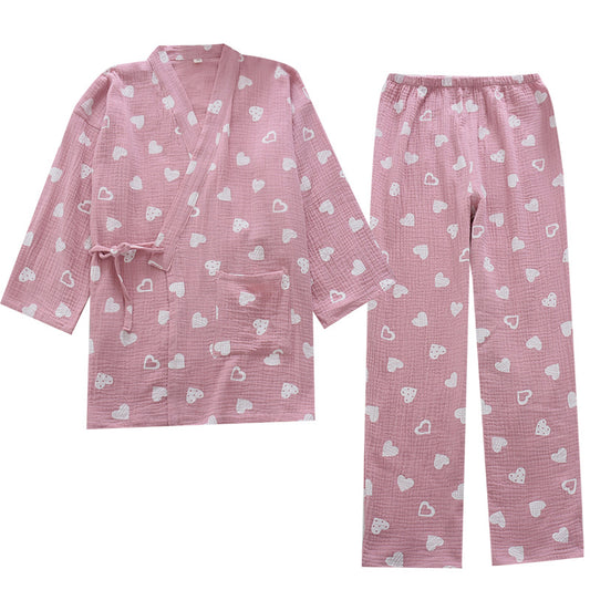 Cotton Long-sleeve Kimono Trouser Set