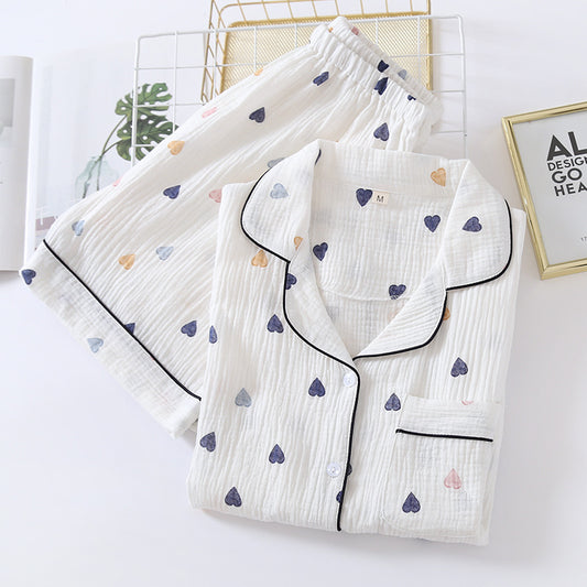 Summer Heart Print Short-sleeved Cotton Pyjamas