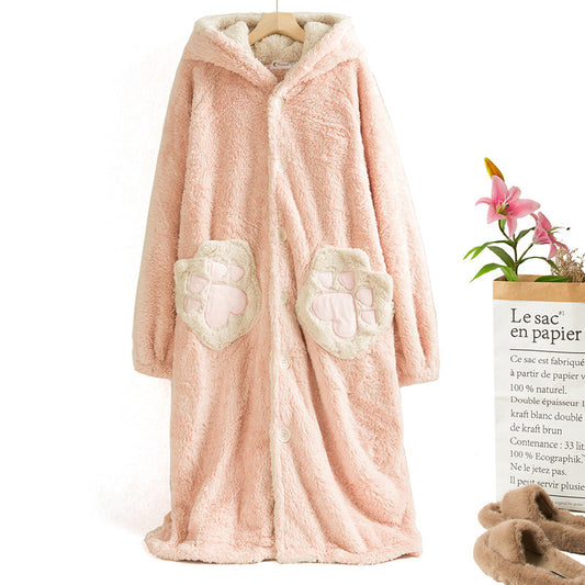 Women's Hooded Winter Cat Paw Cartoon Pyjamas