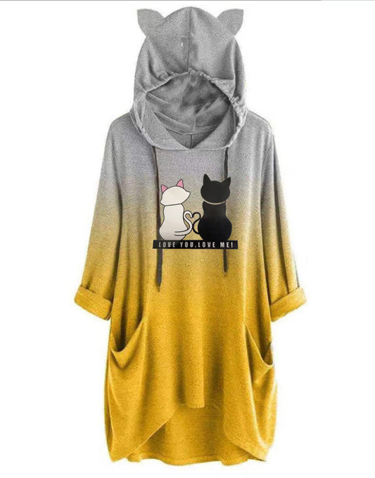 Color-blended Two-tone Women's Hooded Sweater