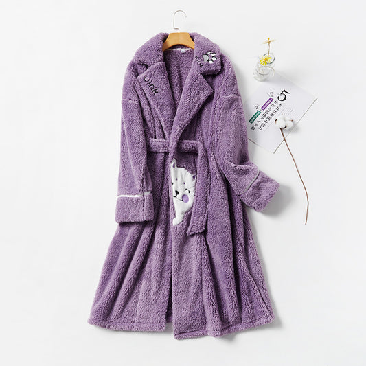 Thick Coral Fleece Cat Lovers House Robe