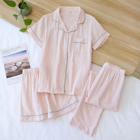 Three-piece Cotton Gauze Summer Nights Sleepwear